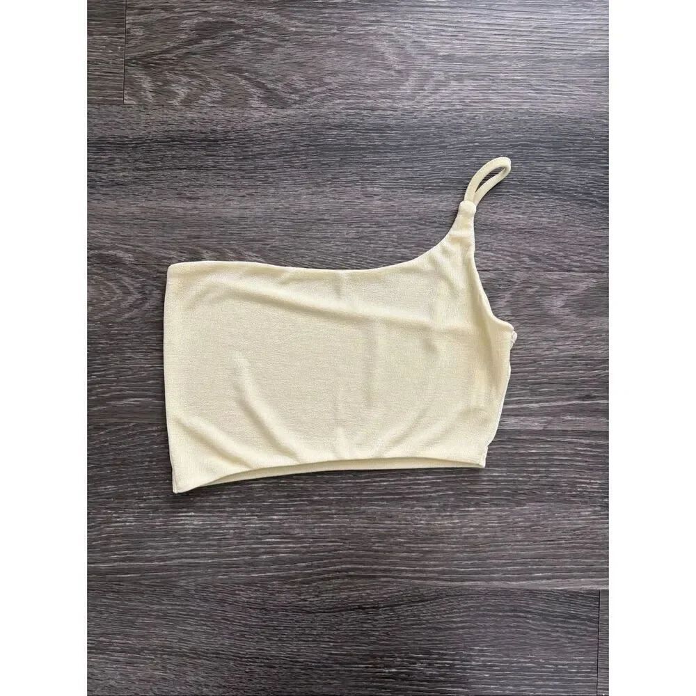 NWOT Dolls Kill Yellow One Shoulder Cropped Cami Tank Bralette Size Medium